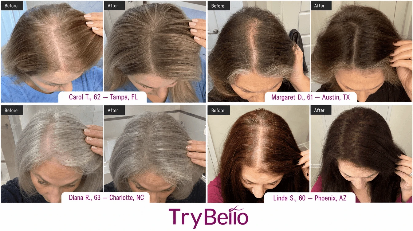 Four Hair Helper customer before-and-after testimonial cards